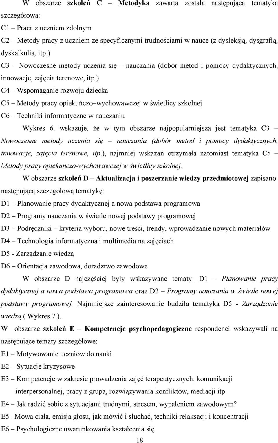 ) C4 Wspomaganie rozwoju dziecka C5 Metody pracy opiekuńczo wychowawczej w świetlicy szkolnej C6 Techniki informatyczne w nauczaniu Wykres 6.