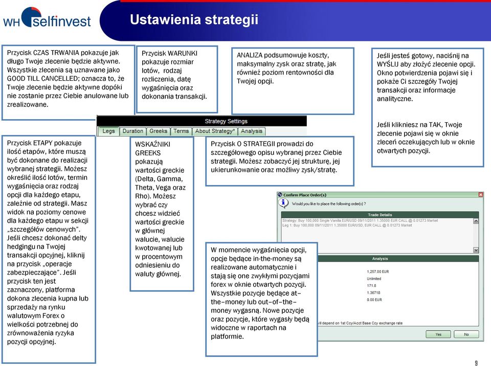 Przycisk WARUNKI pokazuje rozmiar lotów, rodzaj rozliczenia, datę wygaśnięcia oraz dokonania transakcji.