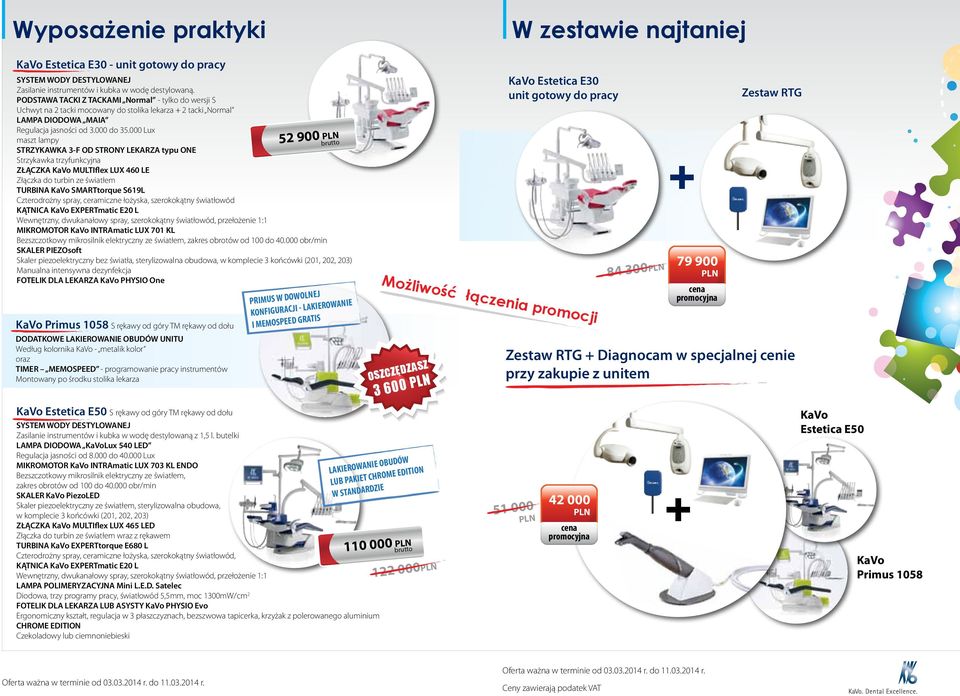 000 Lux maszt lampy STRZYKAWKA 3-F OD STRONY LEKARZA typu ONE Strzykawka trzyfunkcyjna ZŁĄCZKA KaVo MULTIflex LUX 460 LE Złączka do turbin ze światłem TURBINA KaVo SMARTtorque S619L Czterodrożny