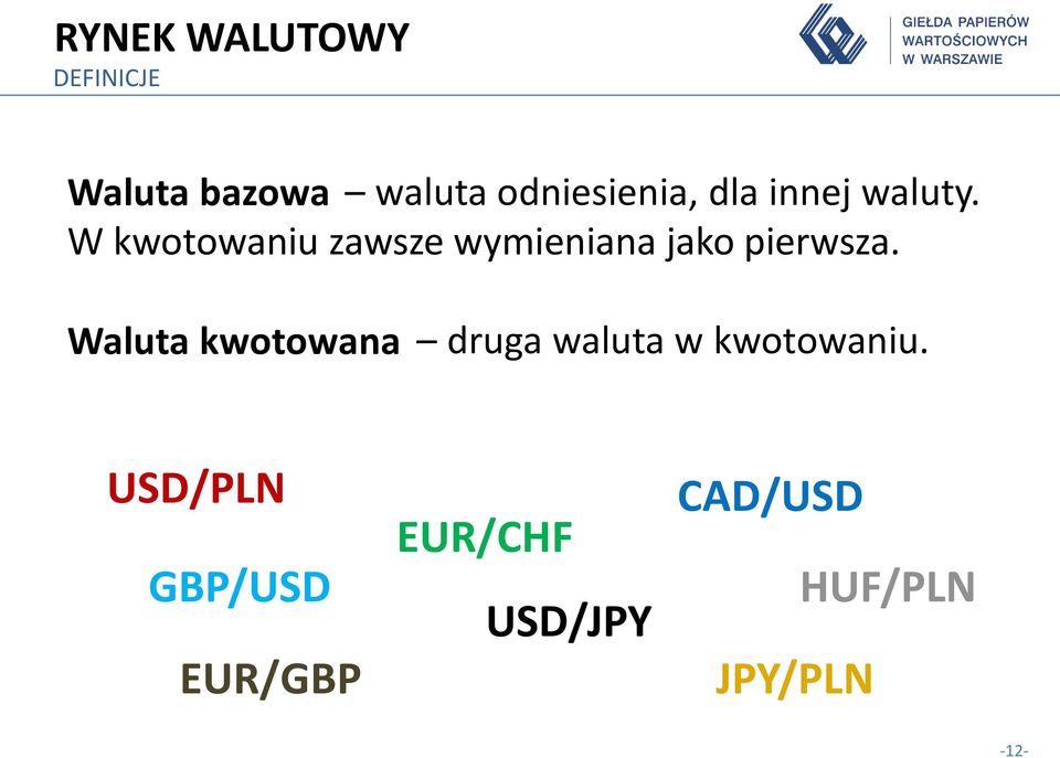 W kwotowaniu zawsze wymieniana jako pierwsza.