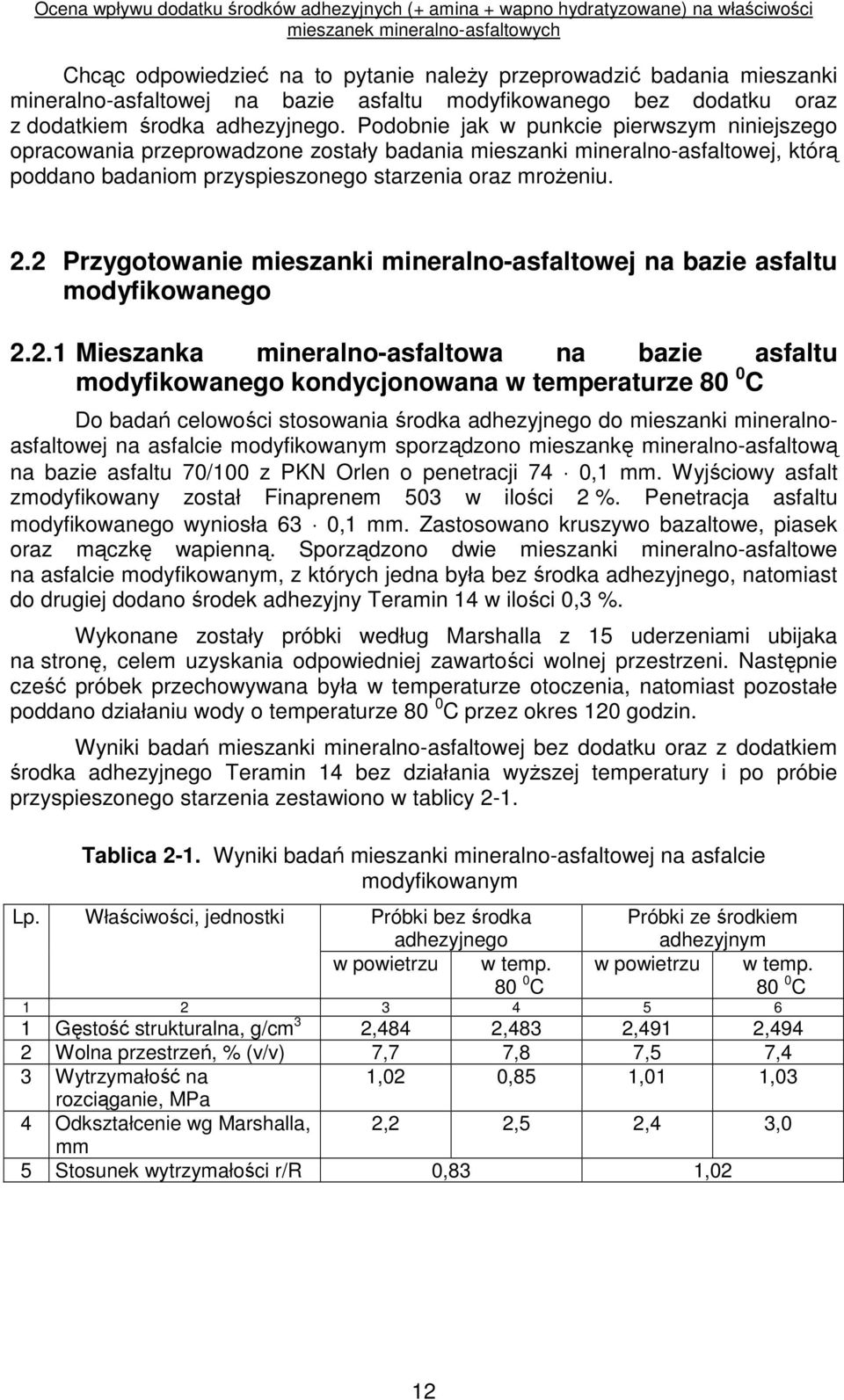 2 Przygotowanie mieszanki mineralno-asfaltowej na bazie asfaltu modyfikowanego 2.2.1 Mieszanka mineralno-asfaltowa na bazie asfaltu modyfikowanego kondycjonowana w temperaturze 80 0 C Do badań