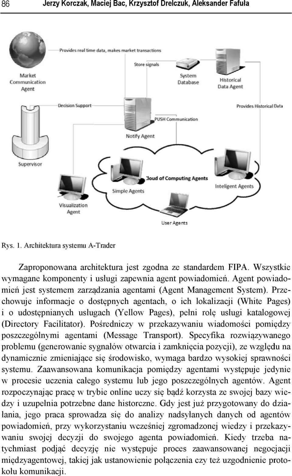 Prze- i o udostępnianych usługach (Yellow Pages), pełni rolę usługi katalogowej (Directory Facilitator). Pośredniczy w przekazywaniu wiadomości pomiędzy poszczególnymi agentami (Message Transport).