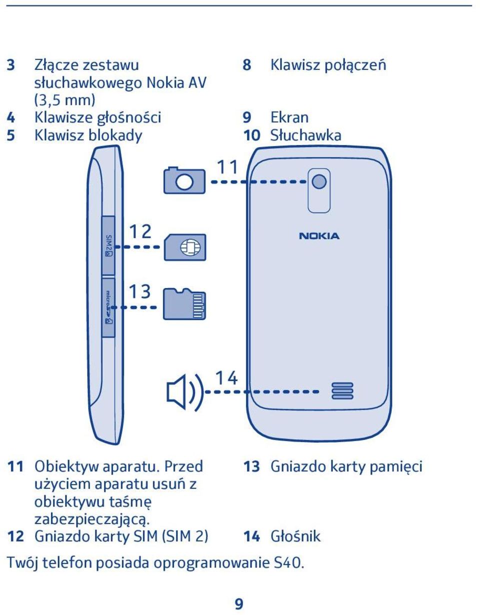 Przed 13 Gniazdo karty pamięci użyciem aparatu usuń z obiektywu taśmę