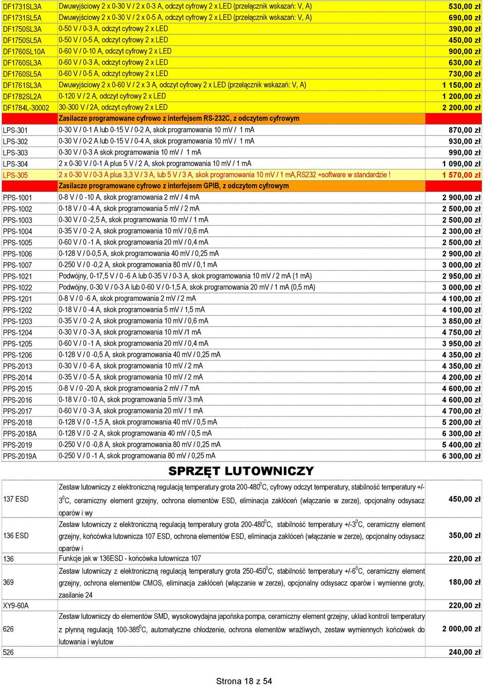 900,00 zł DF1760SL3A 0-60 V / 0-3 A, odczyt cyfrowy 2 x LED 630,00 zł DF1760SL5A 0-60 V / 0-5 A, odczyt cyfrowy 2 x LED 730,00 zł DF1761SL3A Dwuwyjściowy 2 x 0-60 V / 2 x 3 A, odczyt cyfrowy 2 x LED