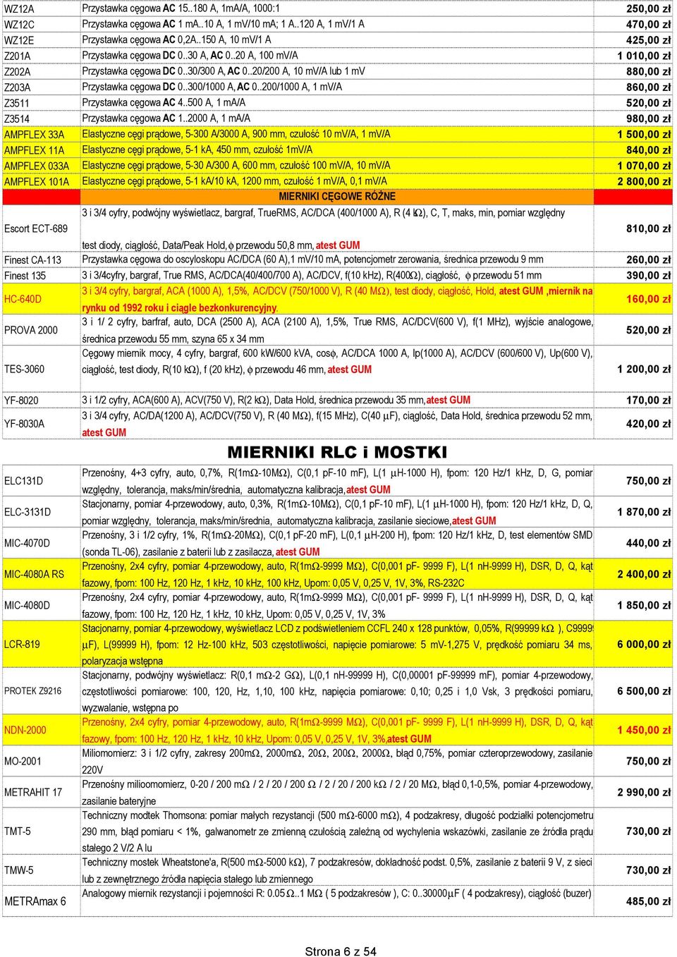 .20/200 A, 10 mv/a lub 1 mv 880,00 zł Z203A Przystawka cęgowa DC 0..300/1000 A, AC 0..200/1000 A, 1 mv/a 860,00 zł Z3511 Przystawka cęgowa AC 4..500 A, 1 ma/a 520,00 zł Z3514 Przystawka cęgowa AC 1.