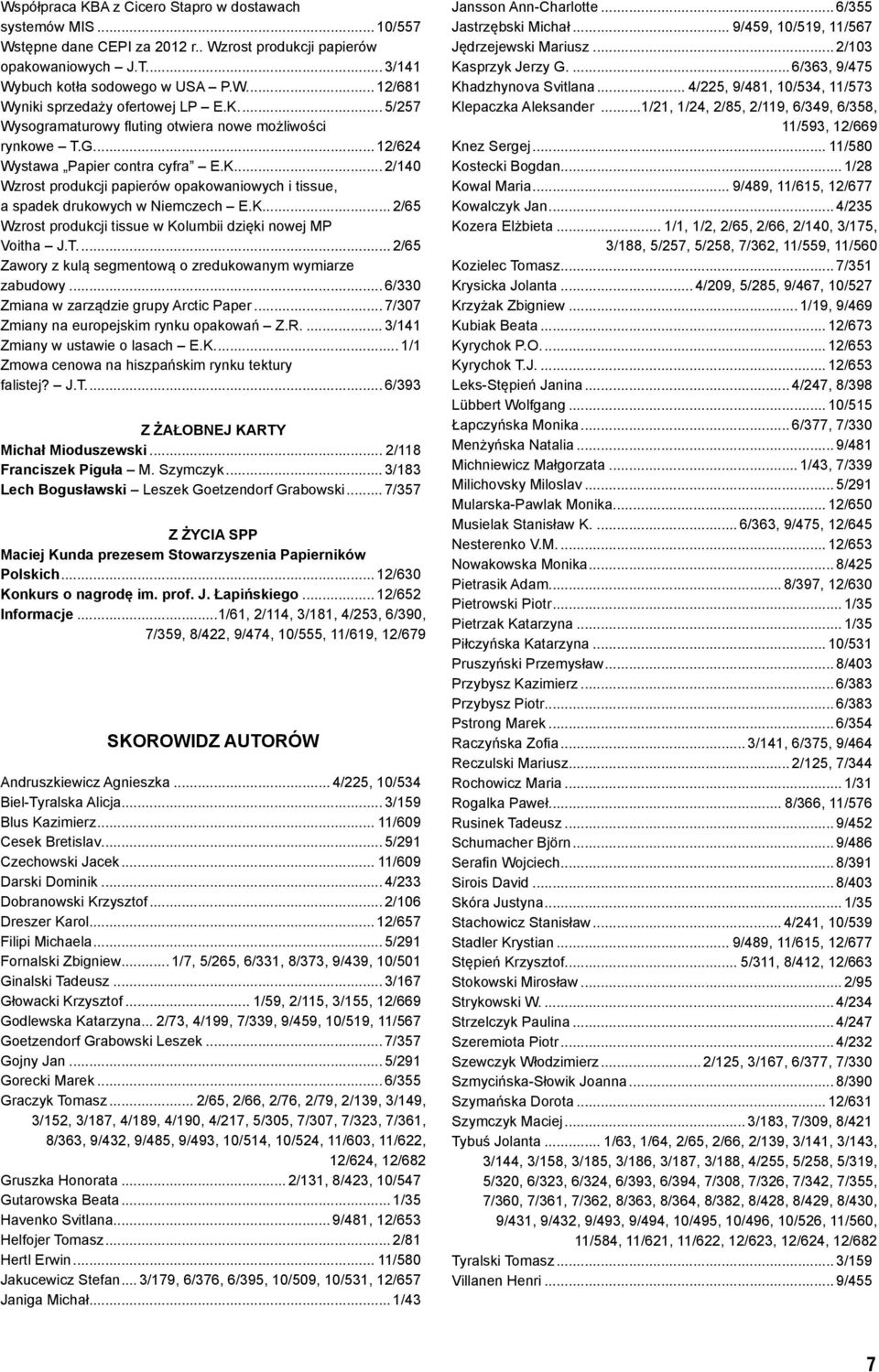 K... 2/65 Wzrost produkcji tissue w Kolumbii dzięki nowej MP Voitha J.T... 2/65 Zawory z kulą segmentową o zredukowanym wymiarze zabudowy... 6/330 Zmiana w zarządzie grupy Arctic Paper.