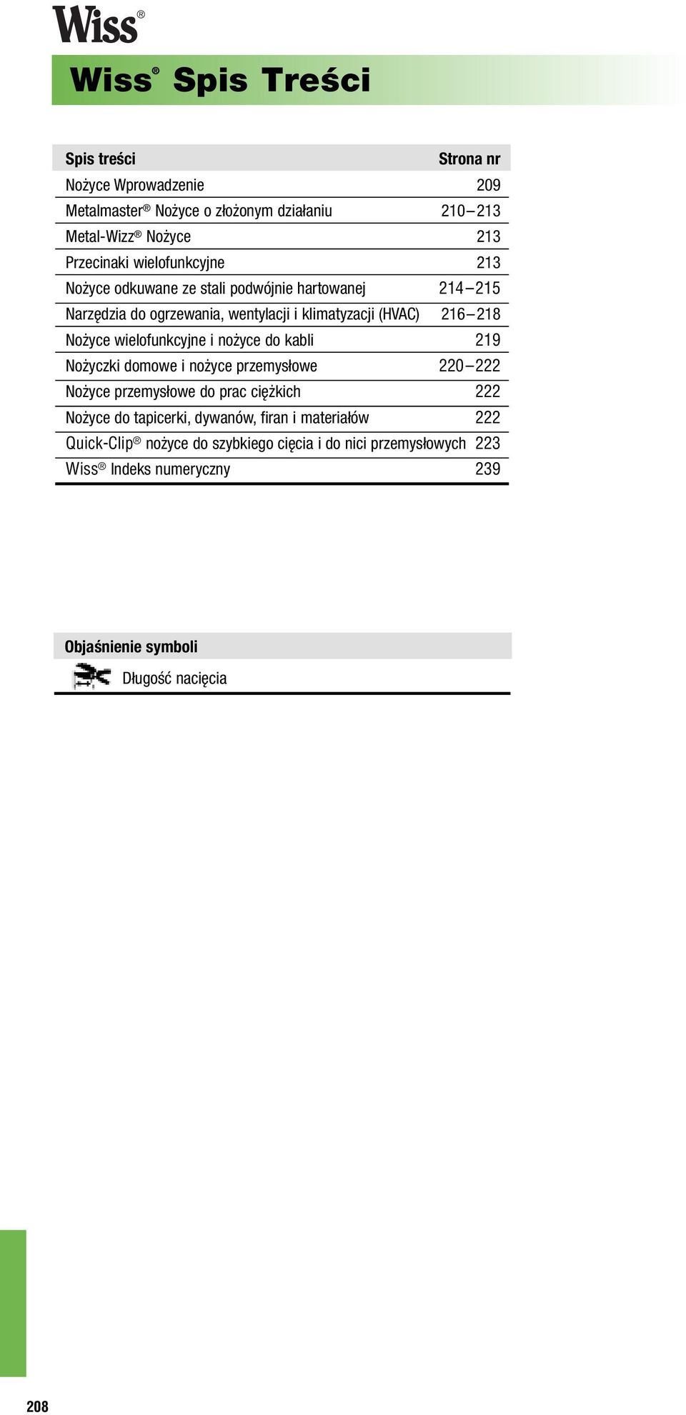 wielofunkcyjne i nożyce do kabli 219 Nożyczki domowe i nożyce przemysłowe 220 222 Nożyce przemysłowe do prac ciężkich 222 Nożyce do tapicerki,