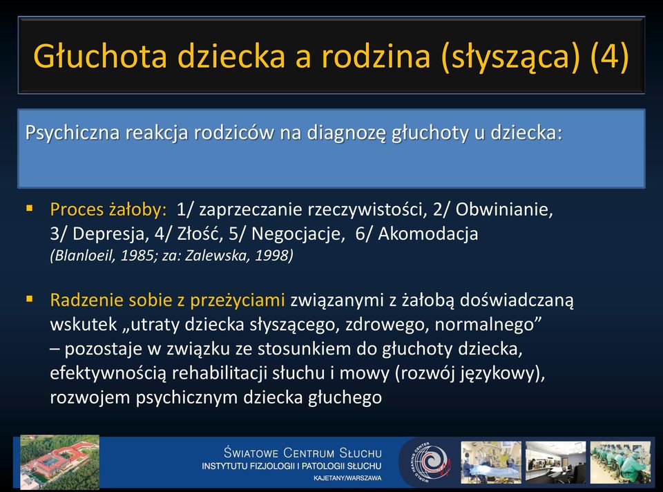 1998) Radzenie sobie z przeżyciami związanymi z żałobą doświadczaną wskutek utraty dziecka słyszącego, zdrowego, normalnego