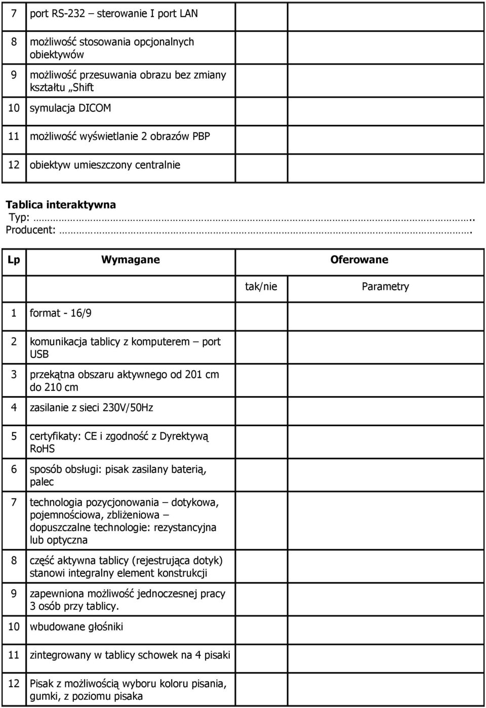 certyfikaty: CE i zgodność z Dyrektywą RoHS 6 sposób obsługi: pisak zasilany baterią, palec 7 technologia pozycjonowania dotykowa, pojemnościowa, zbliżeniowa dopuszczalne technologie: rezystancyjna