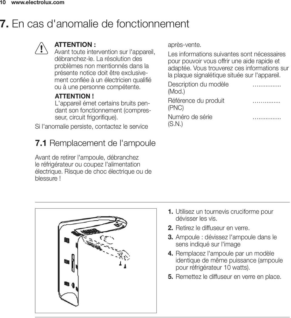 L'appareil émet certains bruits pendant son fonctionnement (compresseur, circuit frigorifique). Si l'anomalie persiste, contactez le service après-vente.