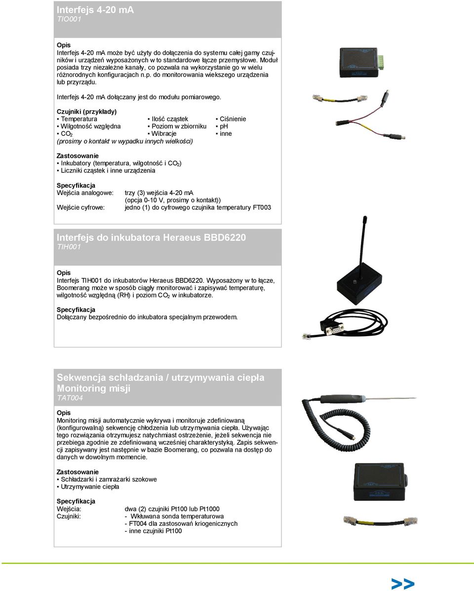 Interfejs 4-20 ma dołączany jest do modułu pomiarowego.