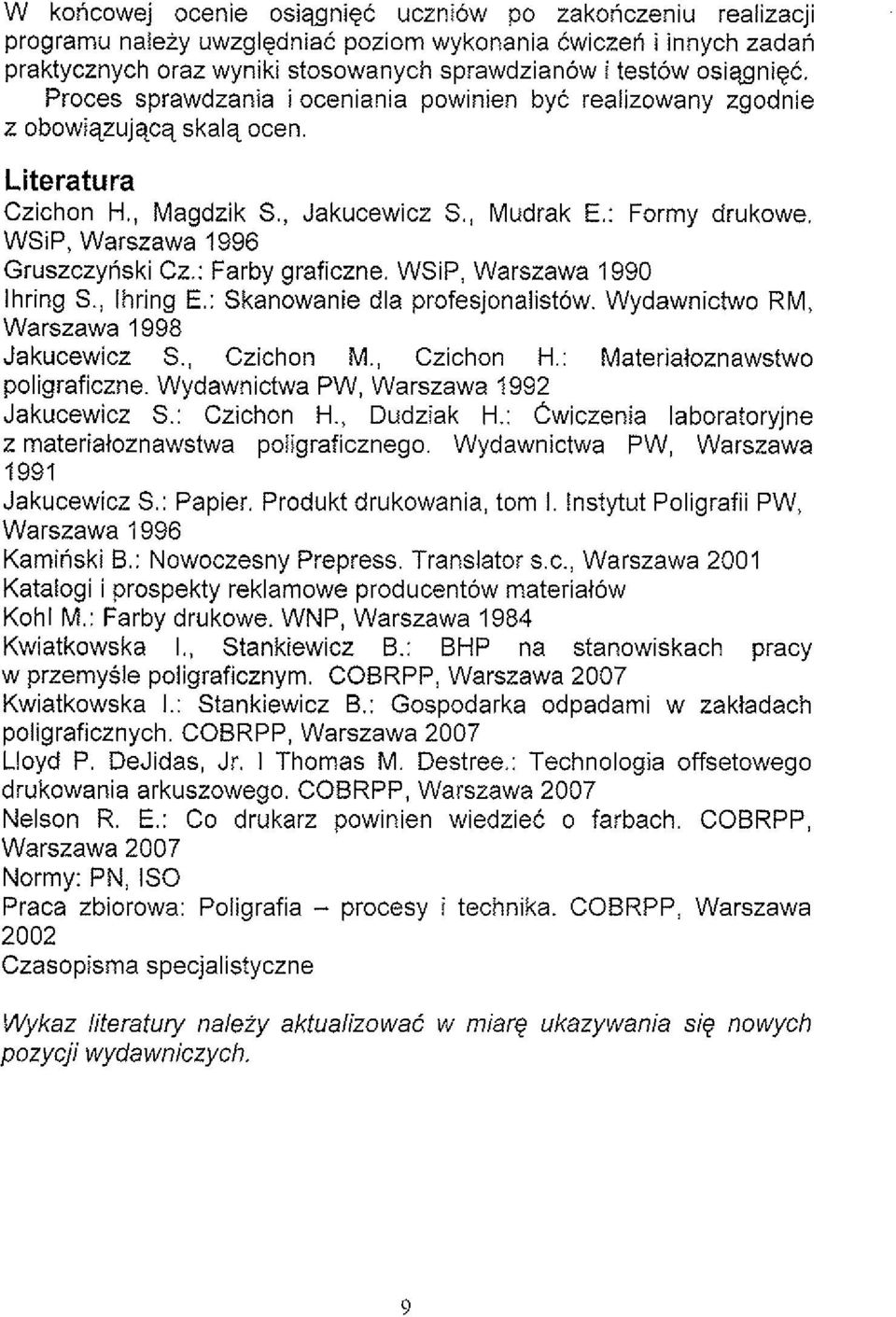 WSiP, Warszawa 1996 Gruszczynski Cz.: Farby graficzne. WSiP, Warszawa 1990 lhring S., lhring E.: Skanowanie dla profesjonalistow. Wydawnictwo RM, Warszawa 1998 Jakucewicz S., Czichon M., Czichon H.