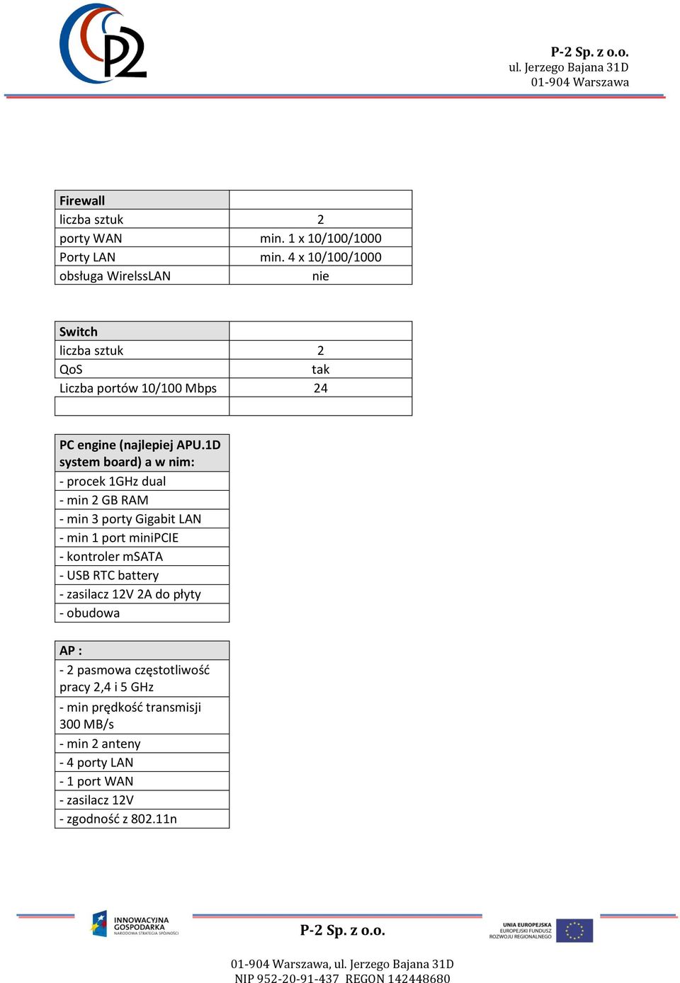 1D system board) a w nim: - procek 1GHz dual - min 2 GB RAM - min 3 porty Gigabit LAN - min 1 port minipcie - kontroler msata