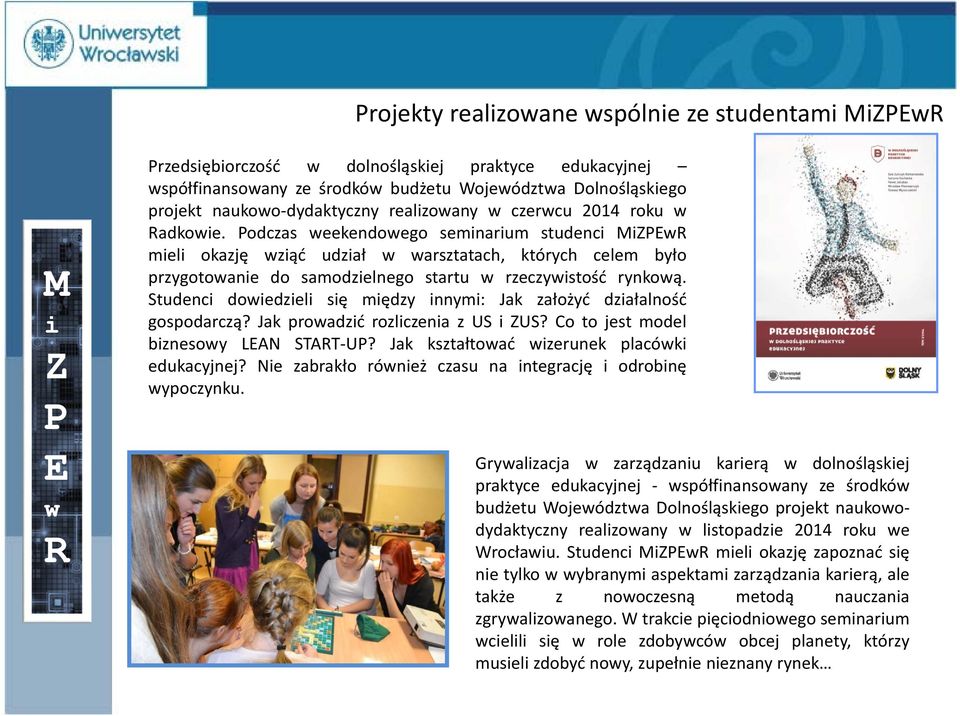 odczas weekendowego seminarium studenci Miw mieli okazję wziąć udział w warsztatach, których celem było przygotowanie do samodzielnego startu w rzeczywistość rynkową.