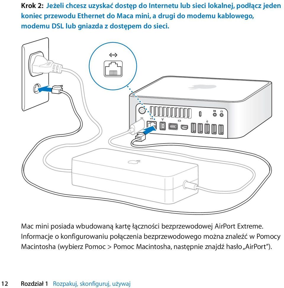 Mac mini posiada wbudowaną kartę łączności bezprzewodowej AirPort Extreme.