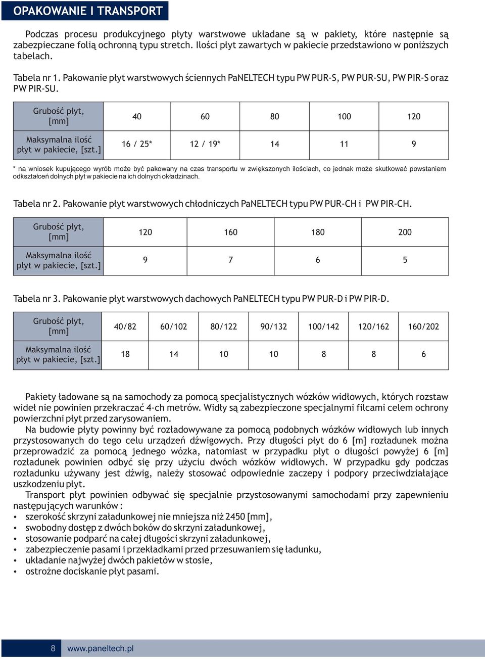 Grubość płyt, [mm] 40 0 80 100 10 Maksymalna ilość płyt w pakiecie, [szt.