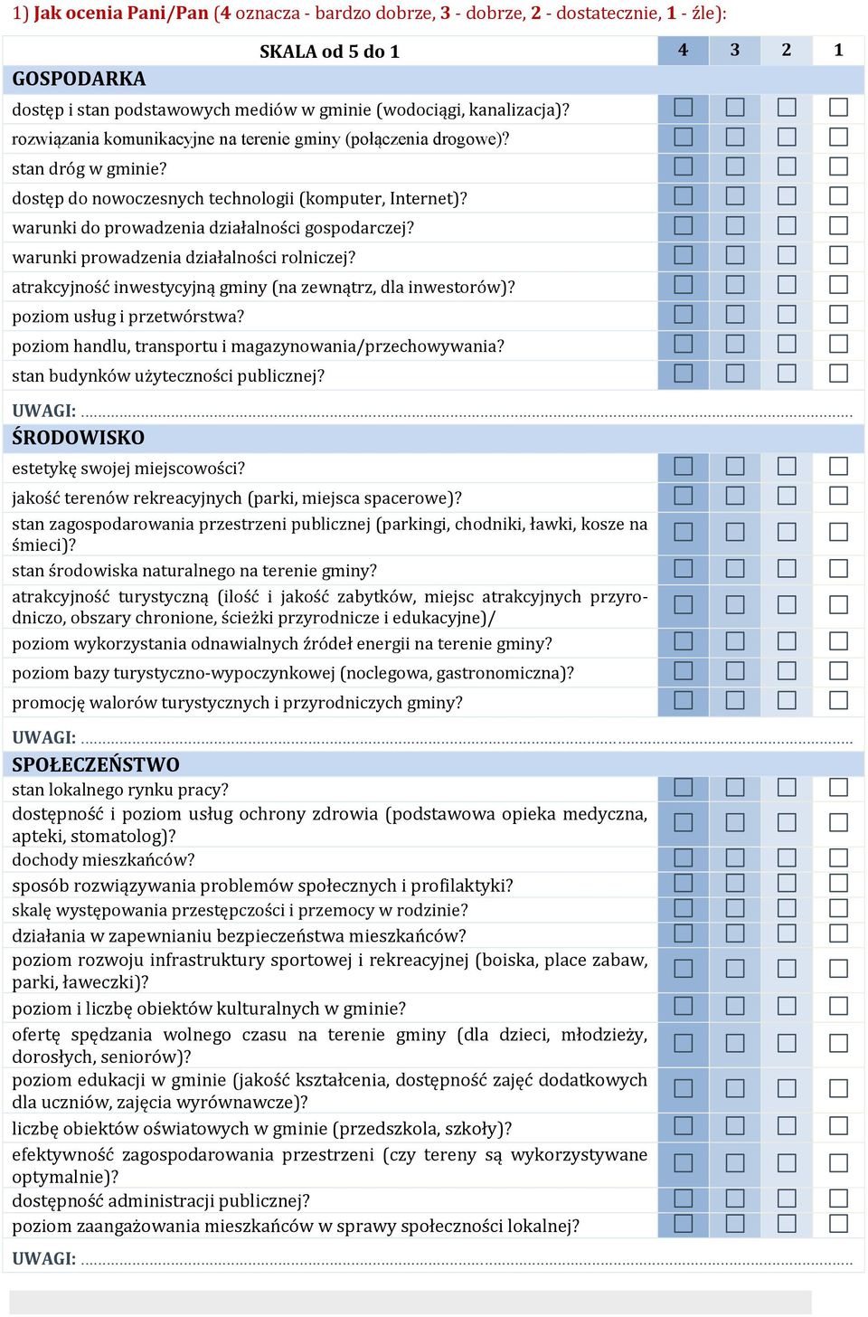 warunki prowadzenia działalności rolniczej? atrakcyjność inwestycyjną gminy (na zewnątrz, dla inwestorów)? poziom usług i przetwórstwa? poziom handlu, transportu i magazynowania/przechowywania?