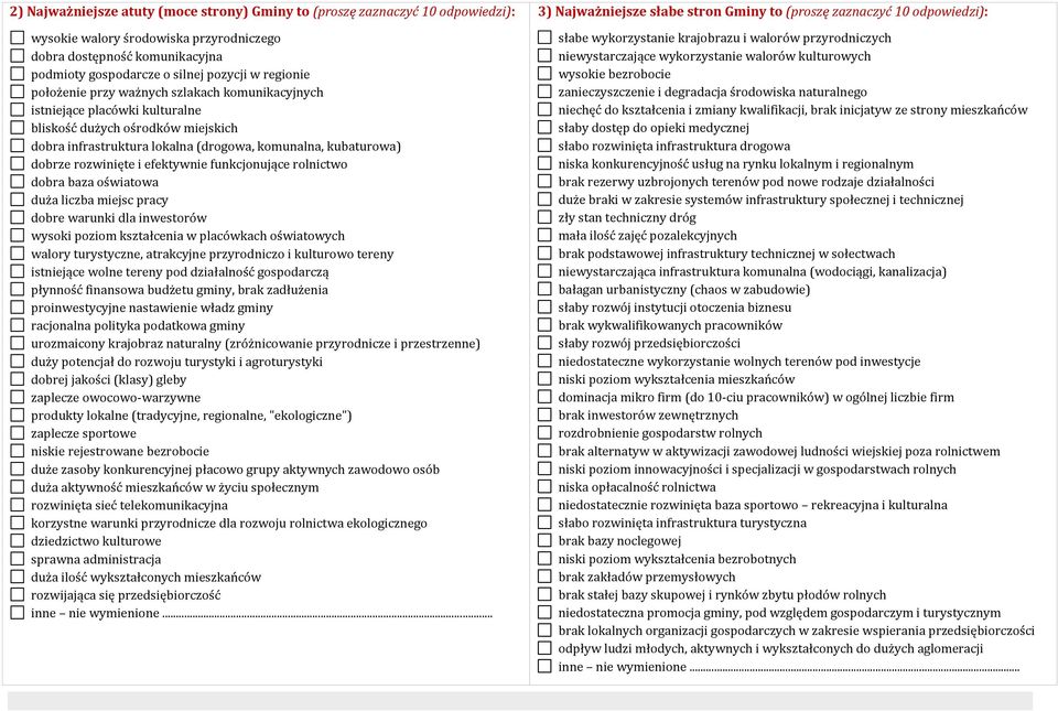 rozwinięte i efektywnie funkcjonujące rolnictwo dobra baza oświatowa duża liczba miejsc pracy dobre warunki dla inwestorów wysoki poziom kształcenia w placówkach oświatowych walory turystyczne,