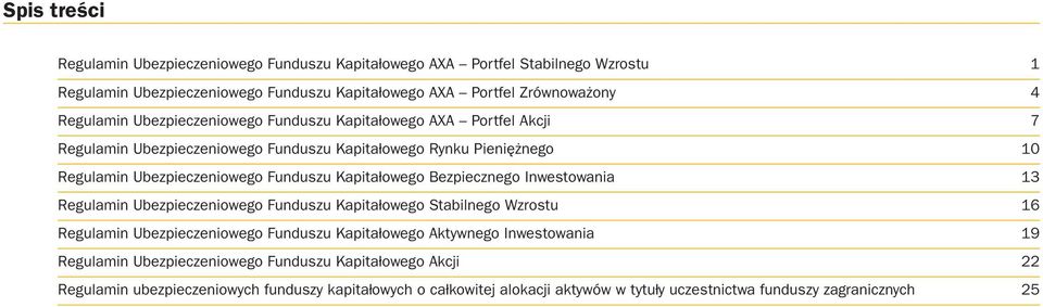 Bezpiecznego Inwestowania 13 Regulamin Ubezpieczeniowego Funduszu Kapitałowego Stabilnego Wzrostu 16 Regulamin Ubezpieczeniowego Funduszu Kapitałowego Aktywnego Inwestowania 19