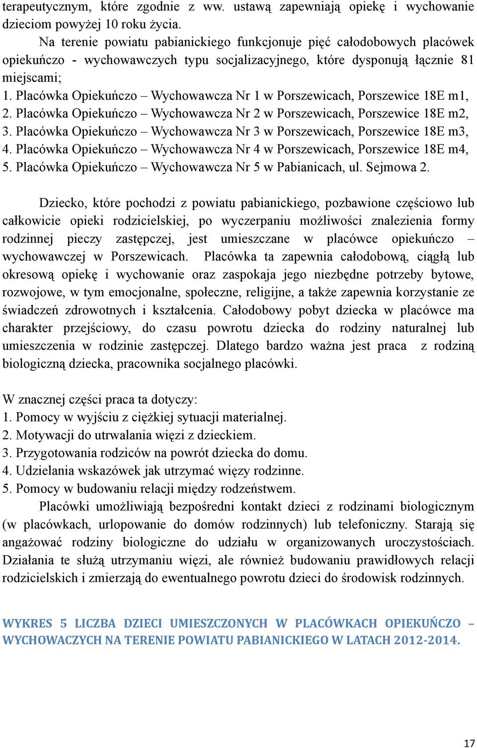 Placówka Opiekuńczo Wychowawcza Nr 1 w Porszewicach, Porszewice 18E m1, 2. Placówka Opiekuńczo Wychowawcza Nr 2 w Porszewicach, Porszewice 18E m2, 3.