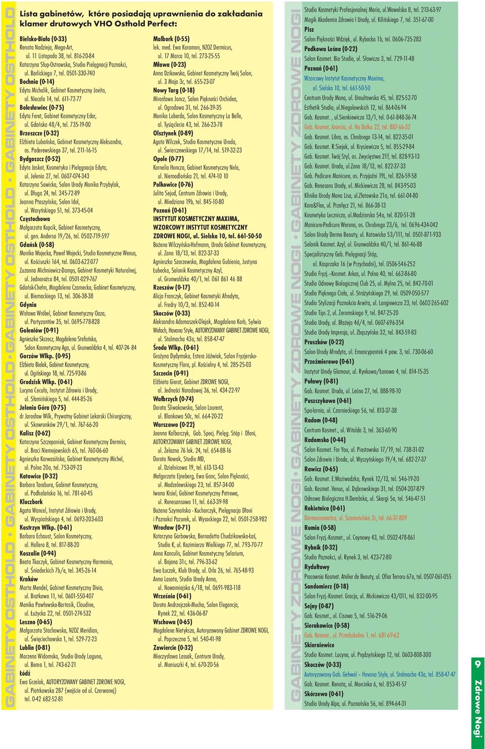 611-72-77 Bolesławiec (0-75) Edyta Feret, Gabinet Kosmetyczny Edar, ul. Gdańska 48/4, tel. 735-19-00 Brzeszcze (0-32) Elżbieta Lubańska, Gabinet Kosmetyczny Aleksandra, os. Paderewskiego 37, tel.