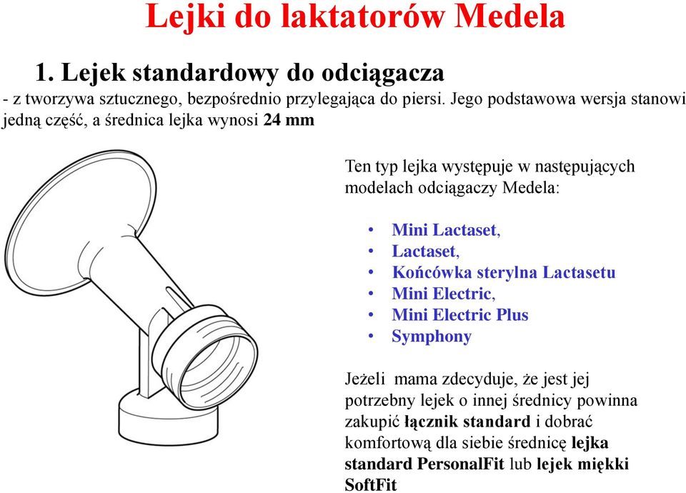 Medela: Mini Lactaset, Lactaset, Końcówka sterylna Lactasetu Mini Electric, Mini Electric Plus Symphony Jeżeli mama zdecyduje, że jest jej