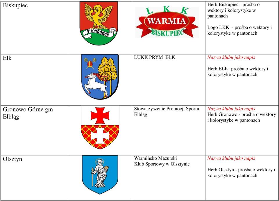 Promocji Sportu Elbląg Nazwa klubu jako napis Herb Gronowo - prośba o wektory i Olsztyn