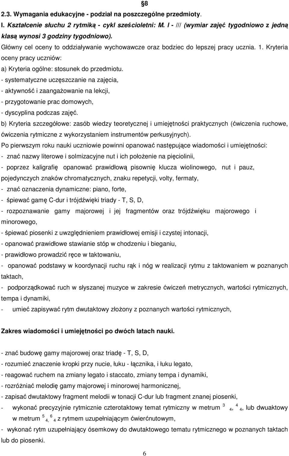 - systematyczne uczęszczanie na zajęcia, - aktywność i zaangażowanie na lekcji, - przygotowanie prac domowych, - dyscyplina podczas zajęć.