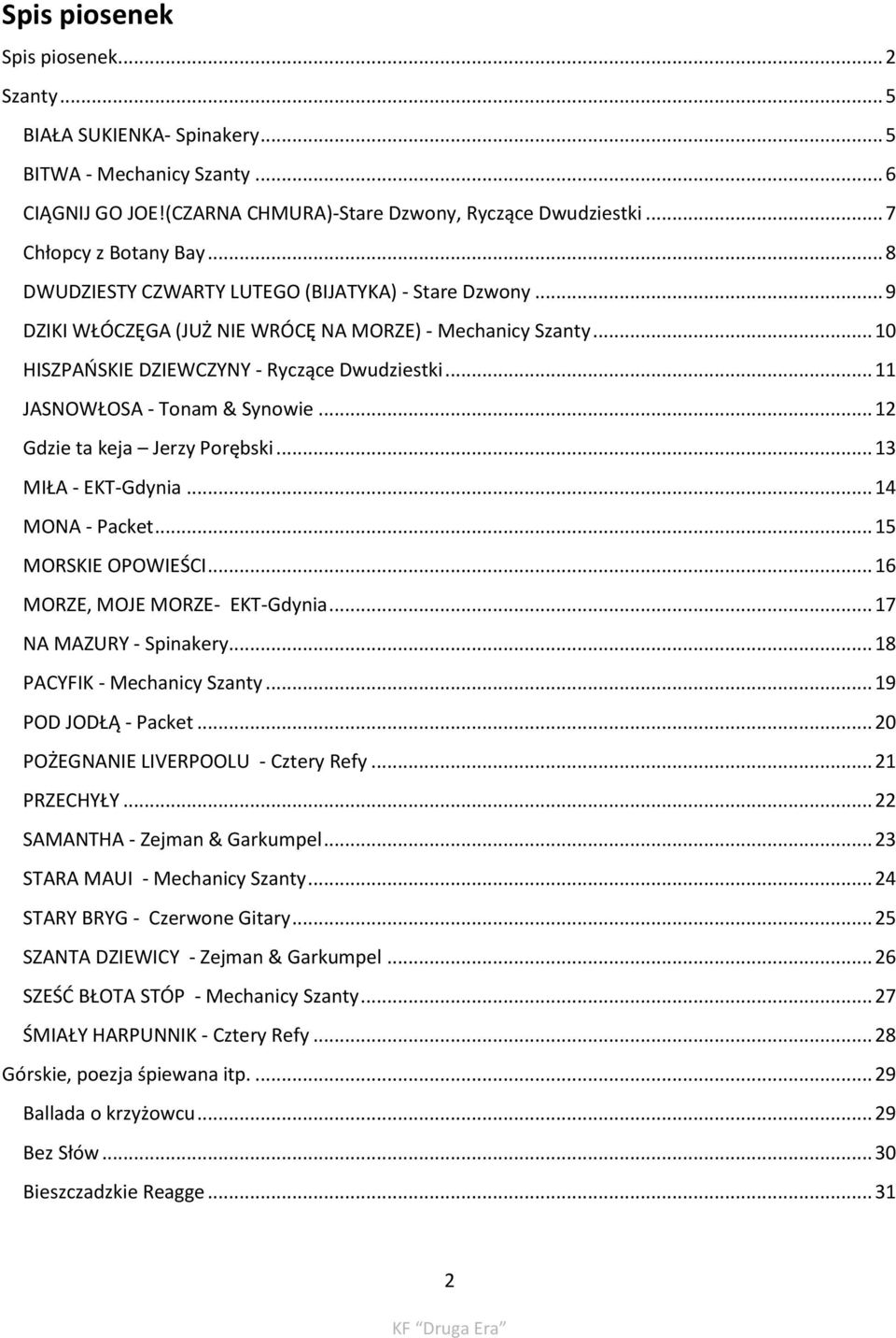 .. 11 JASNOWŁOSA - Tonam & Synowie... 12 Gdzie ta keja Jerzy Porębski... 13 MIŁA - EKT-Gdynia... 14 MONA - Packet... 15 MORSKIE OPOWIEŚCI... 16 MORZE, MOJE MORZE- EKT-Gdynia... 17 NA MAZURY - Spinakery.