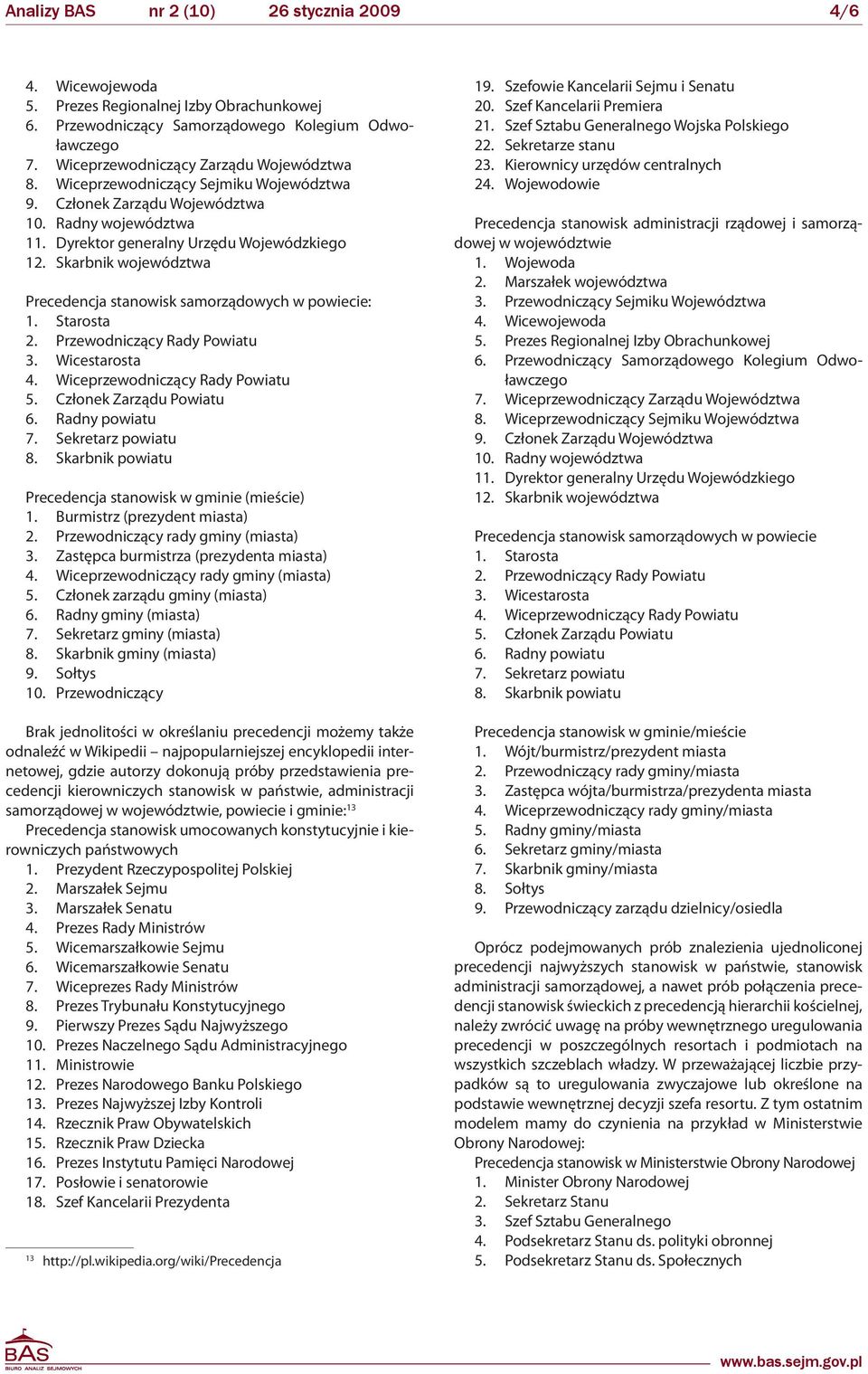 Skarbnik województwa Precedencja stanowisk samorządowych w powiecie: 1. Starosta 2. Przewodniczący Rady Powiatu 3. Wicestarosta 4. Wiceprzewodniczący Rady Powiatu 5. Członek Zarządu Powiatu 6.