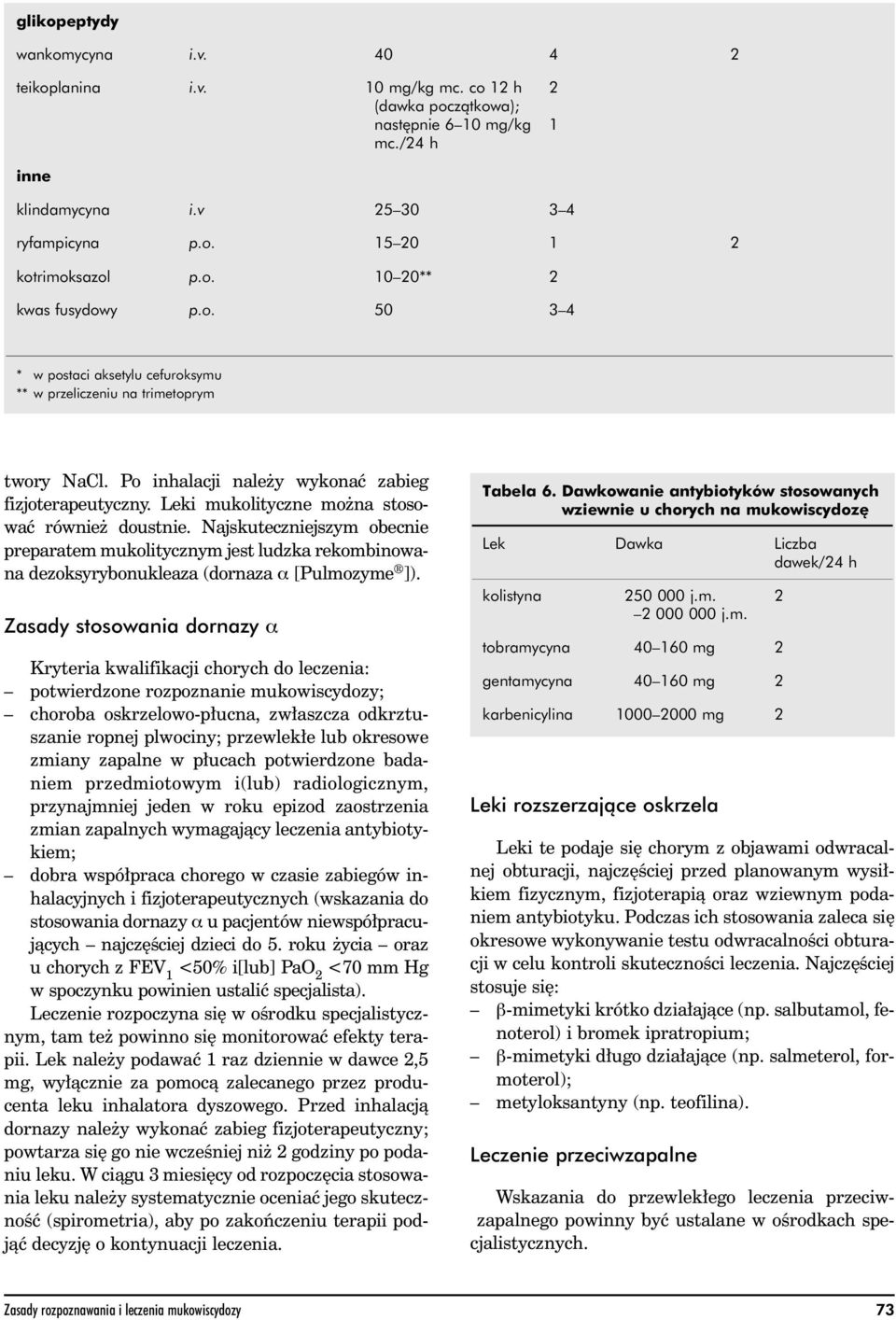 Leki mukolityczne mo na stosowaæ równie doustnie. Najskuteczniejszym obecnie preparatem mukolitycznym jest ludzka rekombinowana dezoksyrybonukleaza (dornaza α [Pulmozyme ]).