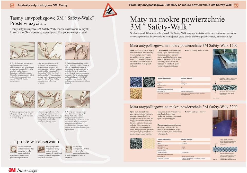 antypoślizgowych 3M Safety-Walk znajdują się także maty zaprojektowane specjalnie w celu zapewnienia bezpieczeństwa w miejscach gdzie chodzi się boso: przy basenach, na łodziach, itp.