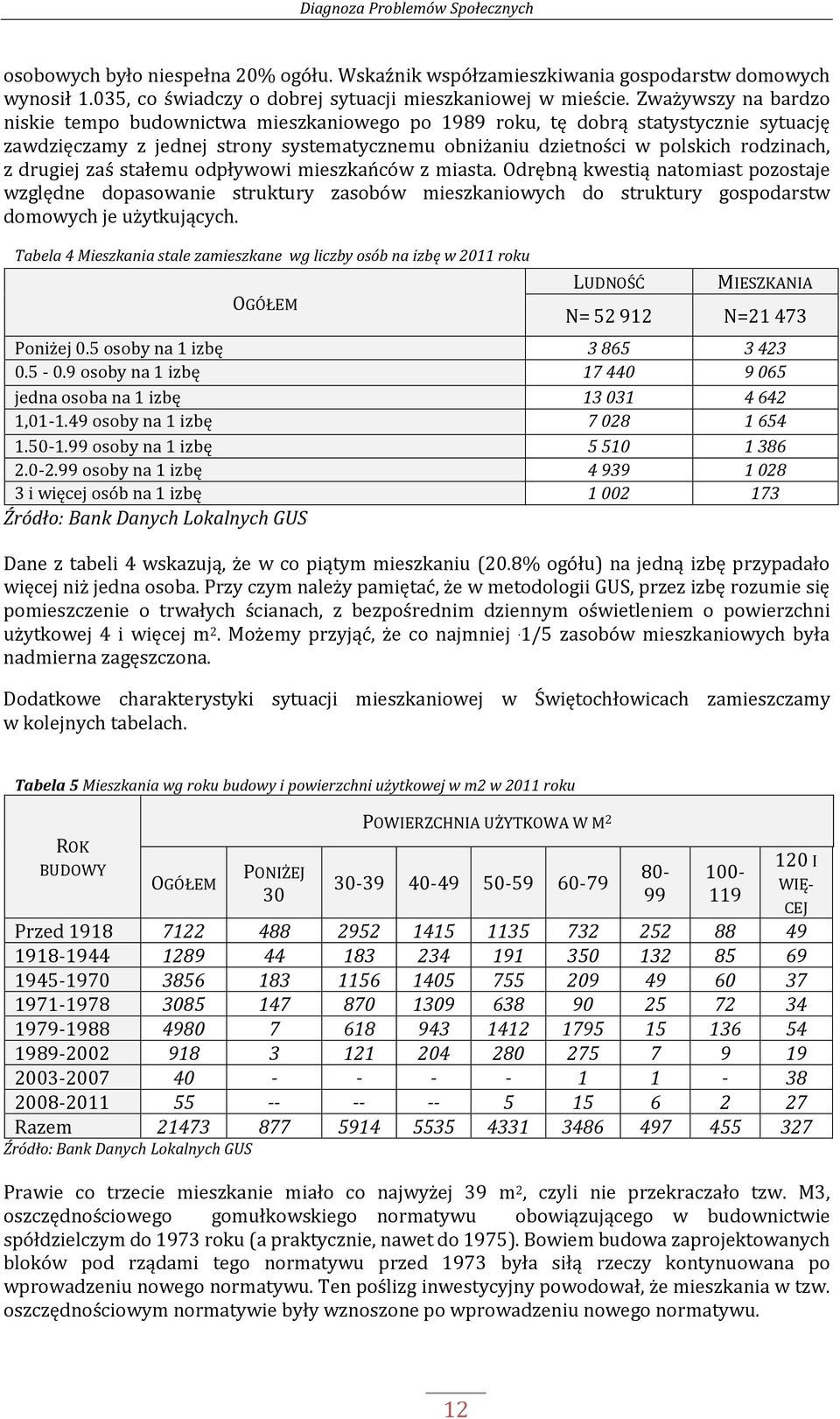 drugiej zaś stałemu odpływowi mieszkańców z miasta. Odrębną kwestią natomiast pozostaje względne dopasowanie struktury zasobów mieszkaniowych do struktury gospodarstw domowych je użytkujących.