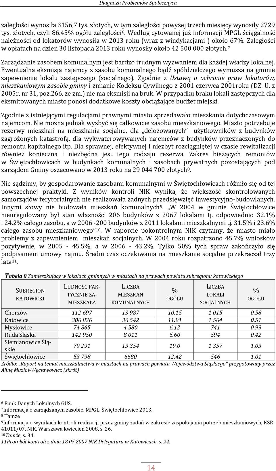 Zaległości w opłatach na dzień 30 listopada 2013 roku wynosiły około 42 500 000 złotych. 7 Zarządzanie zasobem komunalnym jest bardzo trudnym wyzwaniem dla każdej władzy lokalnej.