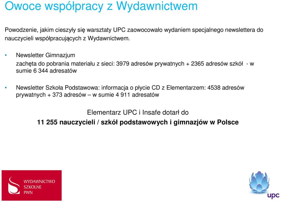 Newsletter Gimnazjum zachęta do pobrania materiału z sieci: 3979 adresów prywatnych + 2365 adresów szkół - w sumie 6 344 adresatów