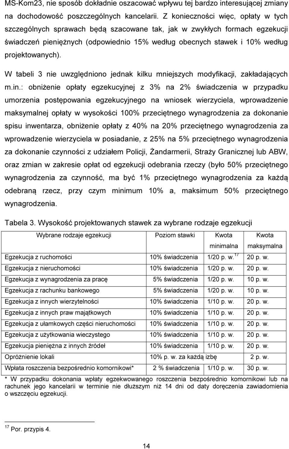 projektowanych). W tabeli 3 nie uwzględniono jednak kilku mniejszych modyfikacji, zakładających m.in.