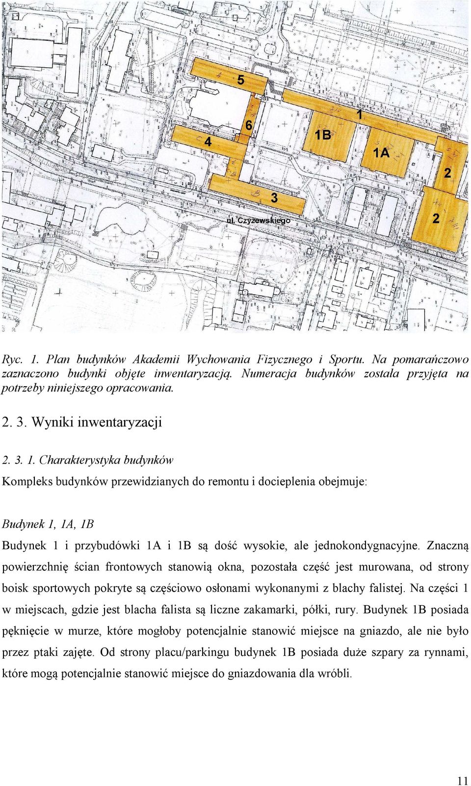 Charakterystyka budynków Kompleks budynków przewidzianych do remontu i docieplenia obejmuje: Budynek 1, 1A, 1B Budynek 1 i przybudówki 1A i 1B są dość wysokie, ale jednokondygnacyjne.