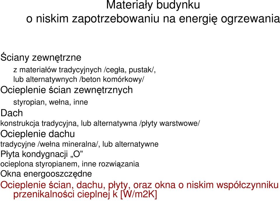 alternatywna /płyty warstwowe/ Ocieplenie dachu tradycyjne /wełna mineralna/, lub alternatywne Płyta kondygnacji O ocieplona