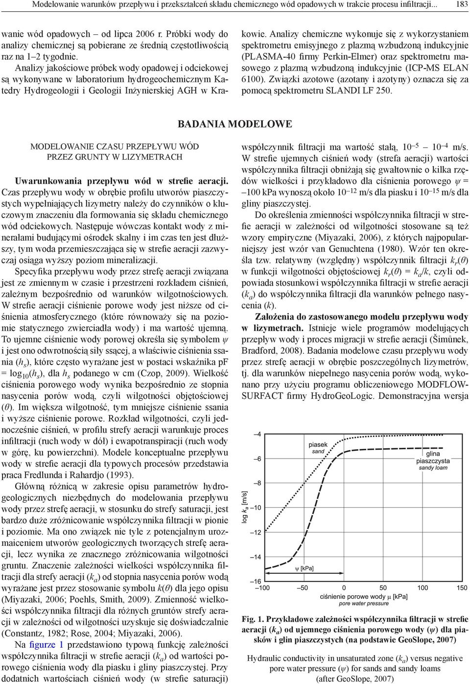 Analizy jakościowe próbek wody opadowej i odciekowej są wykonywane w laboratorium hydrogeochemicznym Katedry Hydrogeologii i Geologii Inżynierskiej AGH w Krakowie.