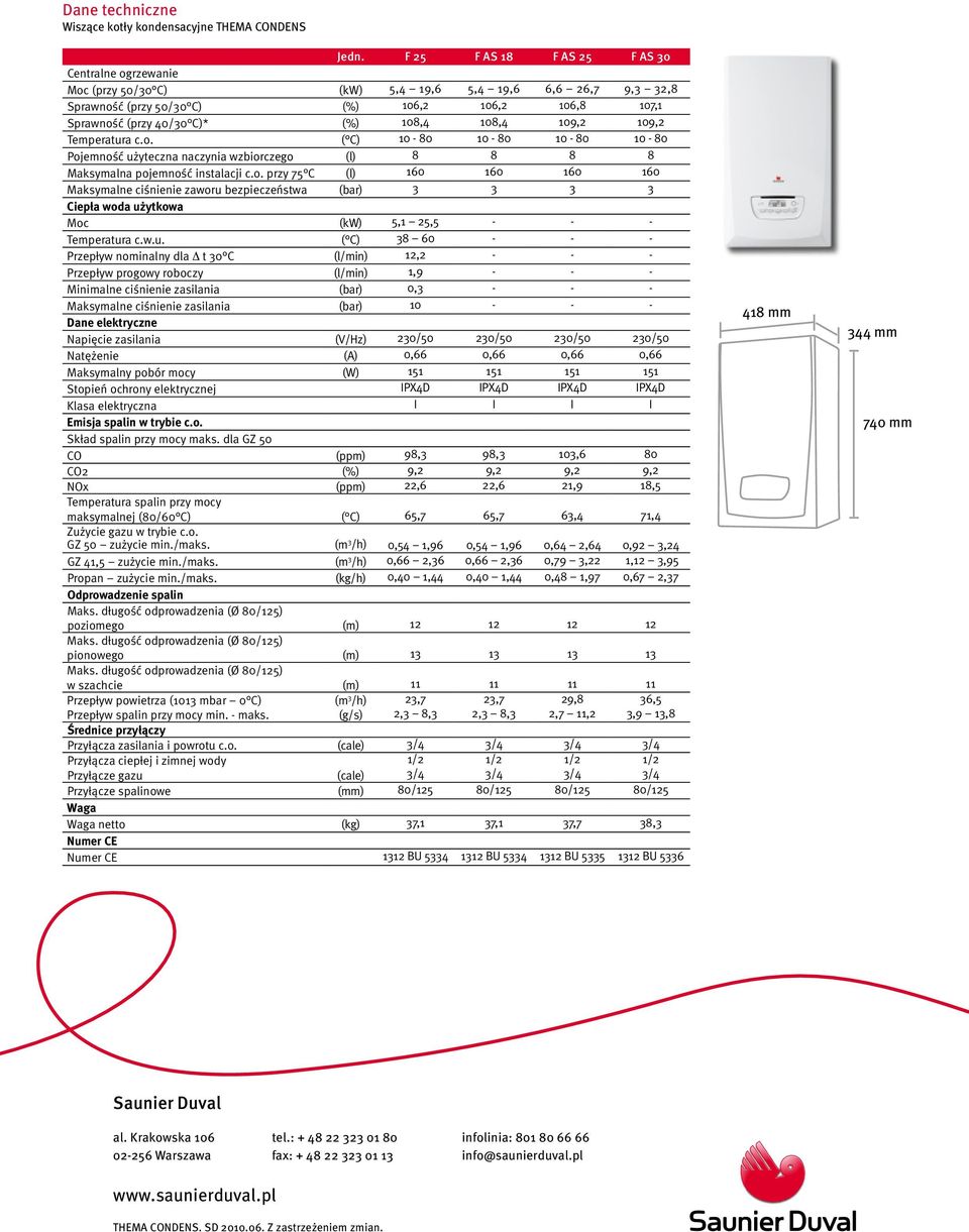 108,4 109,2 109,2 Temperatura c.o. ( C) 10-80 10-80 10-80 10-80 Pojemność użyteczna naczynia wzbiorczego (l) 8 8 8 8 Maksymalna pojemność instalacji c.o. przy 75 C (l) 160 160 160 160 Maksymalne ciśnienie zaworu bezpieczeństwa (bar) 3 3 3 3 Ciepła woda użytkowa Moc (kw) 5,1 25,5 - - - Temperatura c.