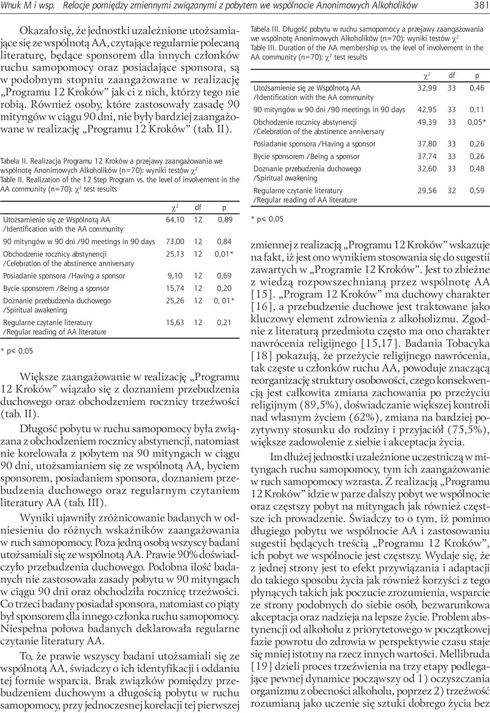 literaturę, będące sponsorem dla innych członków ruchu samopomocy oraz posiadające sponsora, są w podobnym stopniu zaangażowane w realizację Programu 12 Kroków jak ci z nich, którzy tego nie robią.