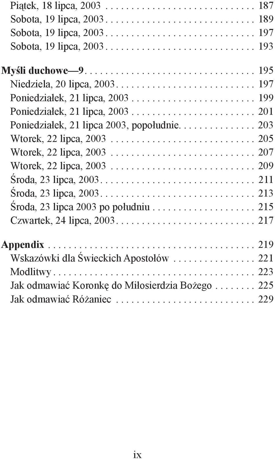 ........................... 205 Wtorek, 22 lipca, 2003............................ 207 Wtorek, 22 lipca, 2003............................ 209 środa, 23 lipca, 2003... 211 środa, 23 lipca, 2003.