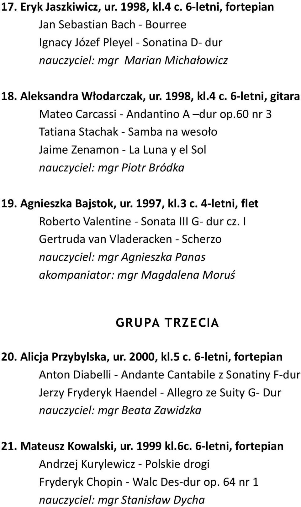 I Gertruda van Vladeracken - Scherzo akompaniator: mgr Magdalena Moruś GRU PA TRZECIA 20. Alicja Przybylska, ur. 2000, kl.5 c.