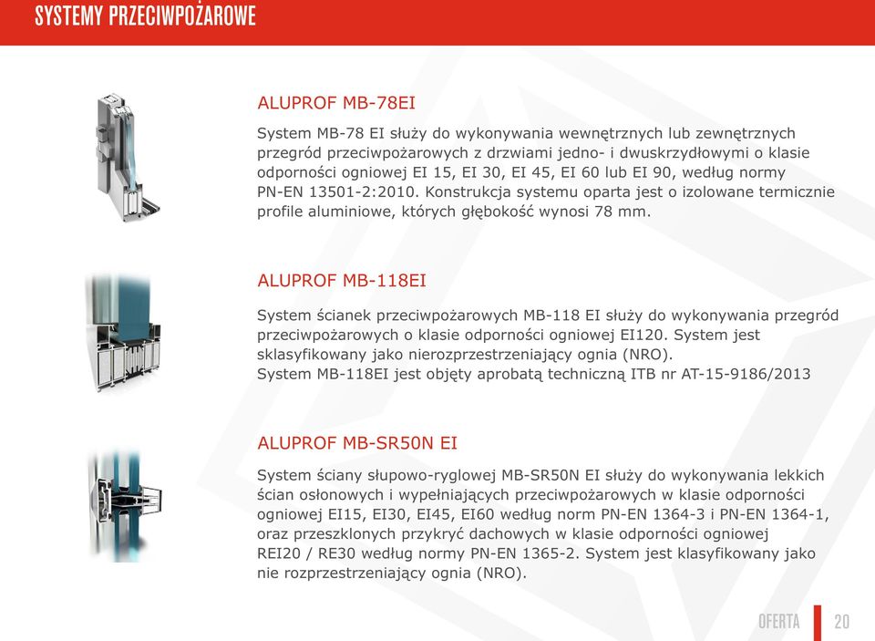 ALUPROF MB-118EI System ścianek przeciwpożarowych MB-118 EI służy do wykonywania przegród przeciwpożarowych o klasie odporności ogniowej EI120.