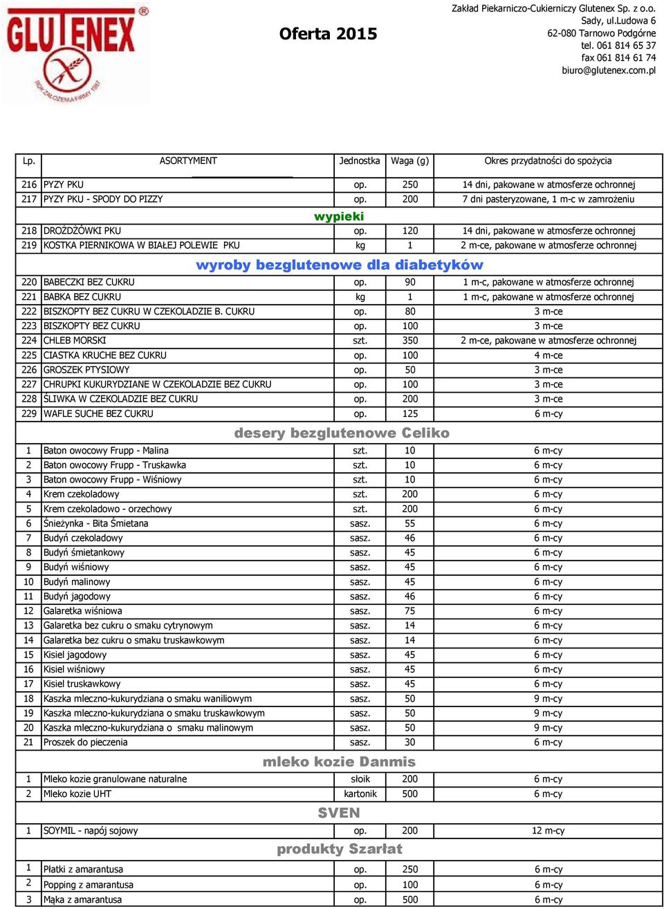 90 1 m-c, pakowane w atmosferze ochronnej 221 BABKA BEZ CUKRU kg 1 1 m-c, pakowane w atmosferze ochronnej 222 BISZKOPTY BEZ CUKRU W CZEKOLADZIE B. CUKRU op. 80 3 m-ce 223 BISZKOPTY BEZ CUKRU op.