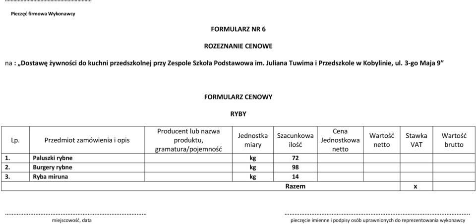 produktu, gramatura/pojemność 1.