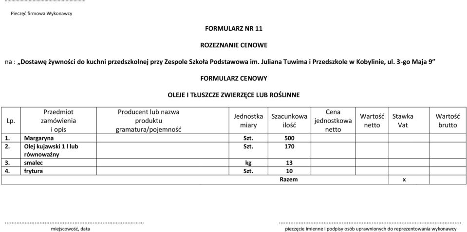 Przedmiot zamówienia i opis Producent lub nazwa produktu