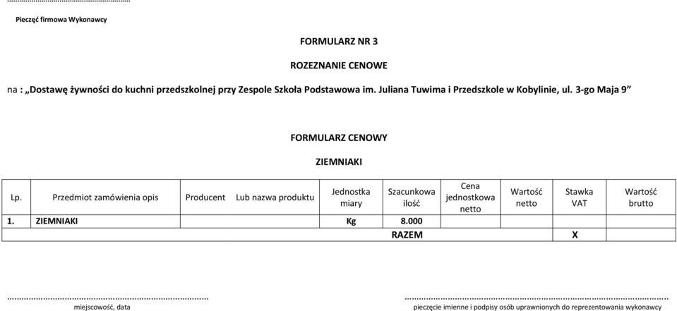 Przedmiot zamówienia opis Producent