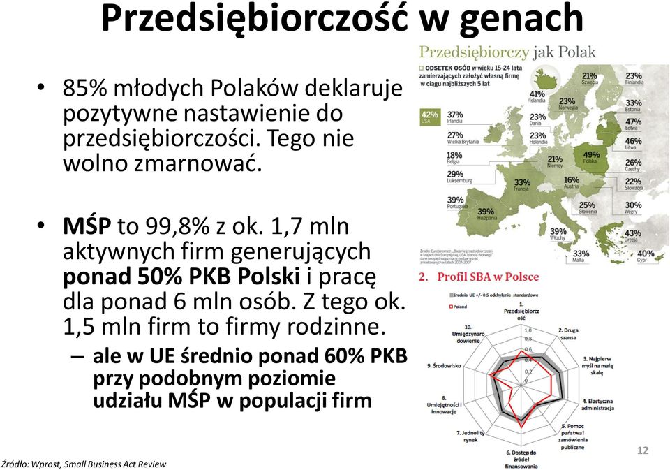 1,7 mln aktywnych firm generujących ponad 50% PKB Polski i pracę dla ponad 6 mln osób. Z tego ok.