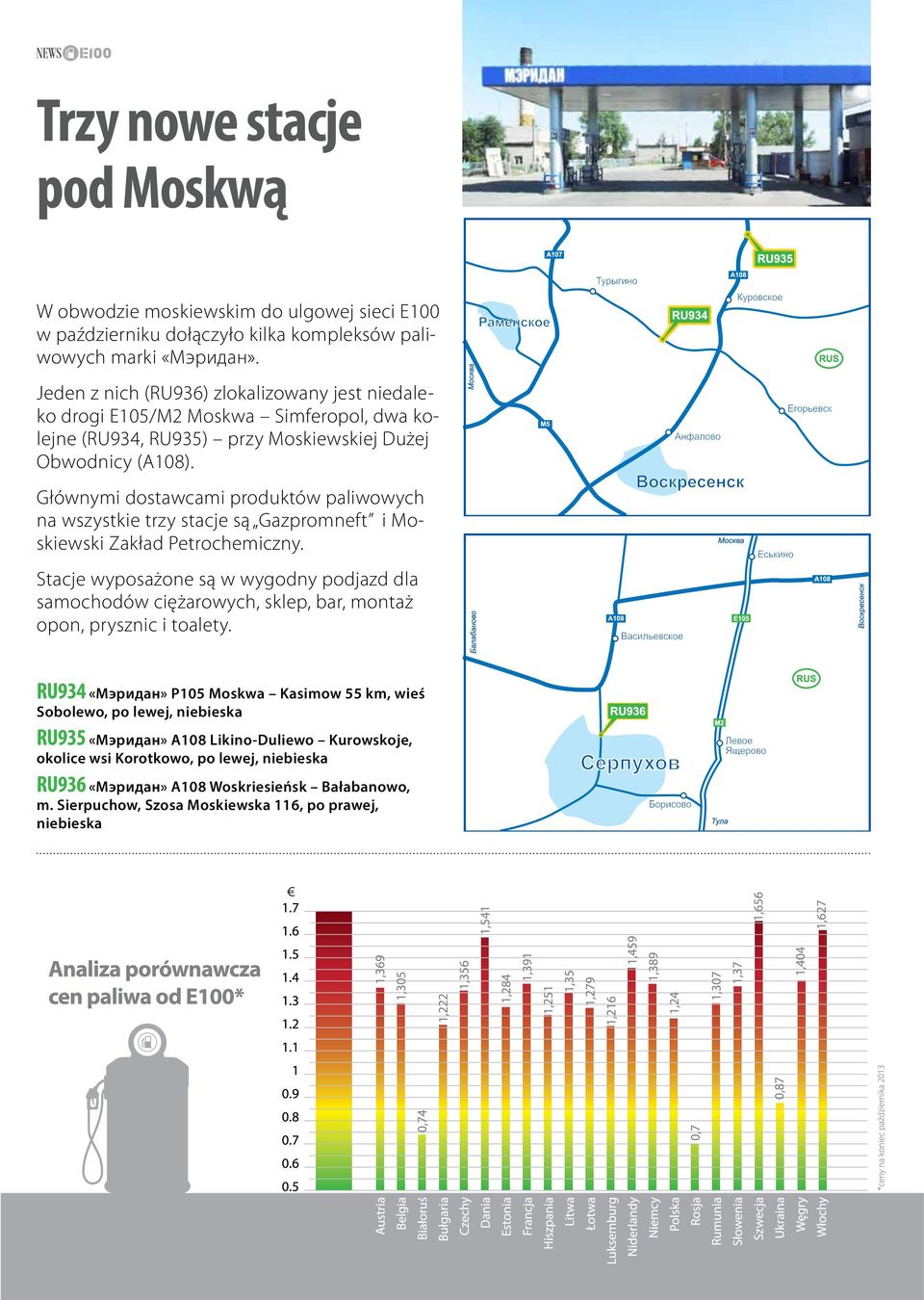 Głównymi dostawcami produktów paliwowych na wszystkie trzy stacje są Gazpromneft i Moskiewski Zakład Petrochemiczny.